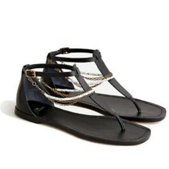 J. Crew Vachetta Black Anklet Thong Sandals, Size 7.5